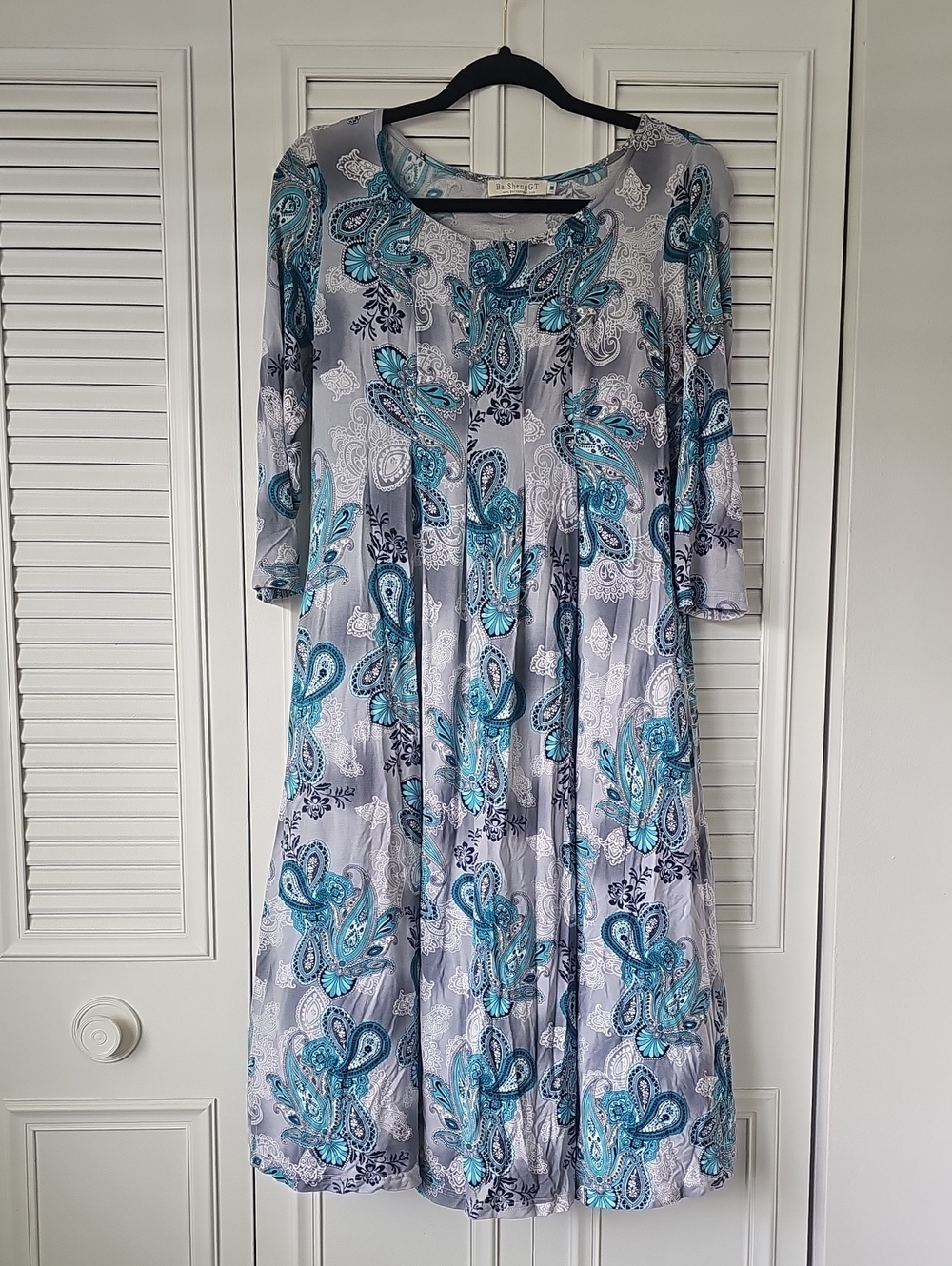 BaiShengGT Paisley Print Gray & Teal Women’s Dress